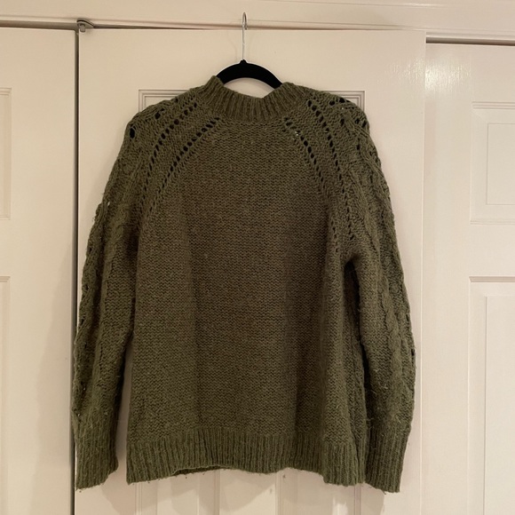 J. Crew Cable-knit pointelle sweater popcorn flowers in moss green - Picture 6 of 8
